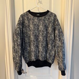 Paisley Patterned Black and Cream Quilted Thick Sweatshirt
